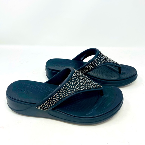 Crocs Monterey Diamante Wedge Flip Flop Sandals Size 10 - Picture 3 of 8